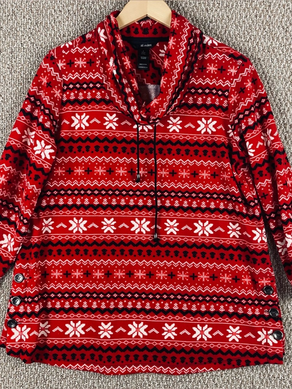 Ali Miles Top Womens L Fair Isle Artsy Apres Ski Cabin Art Cowl Neck T673